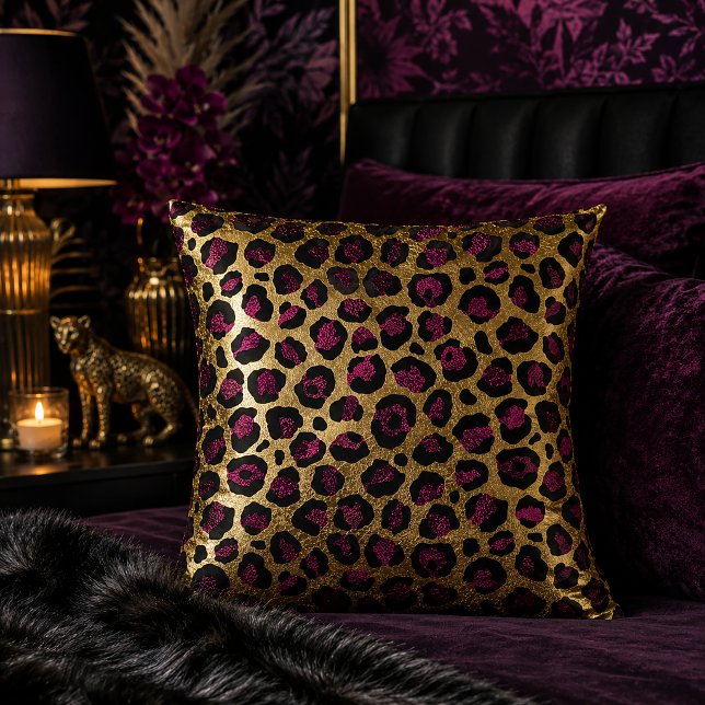 Gold and Burgundy Leopard Print Animal Pattern Cushion (Creator Uploaded)