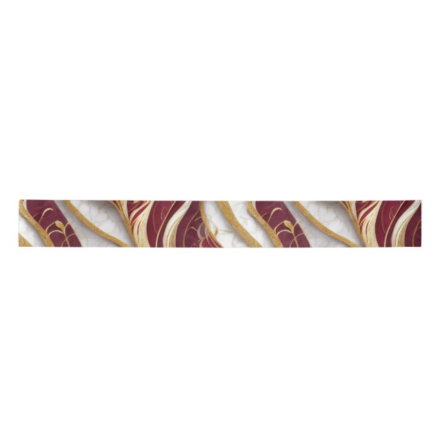 Gold and Burgundy Marble Flow Satin Ribbon (Front)