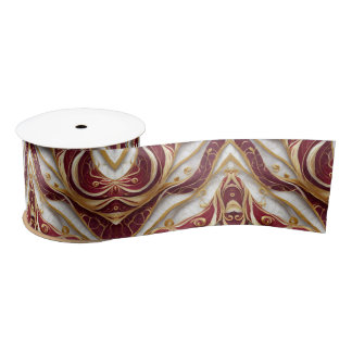 Gold and Burgundy Marble Flow Satin Ribbon