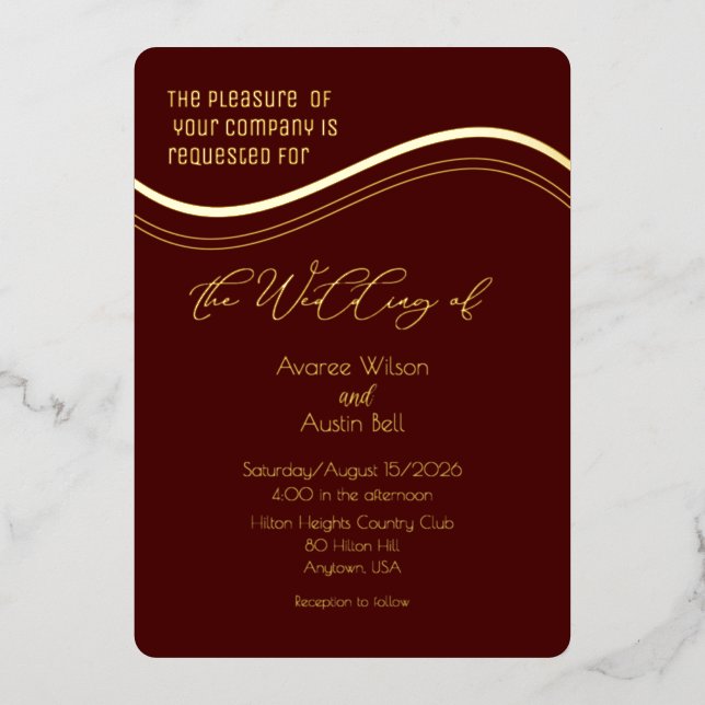 Gold and Burgundy Minimalist Wedding Invitation (Front)