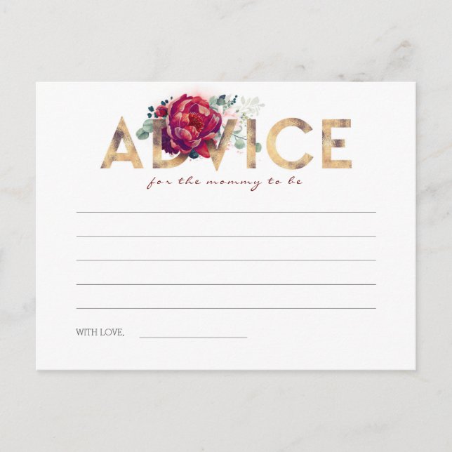 Gold and Burgundy Red Baby Shower Advice Cards (Front)
