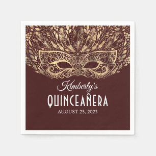 Gold and Burgundy Red Quinceanera Napkin