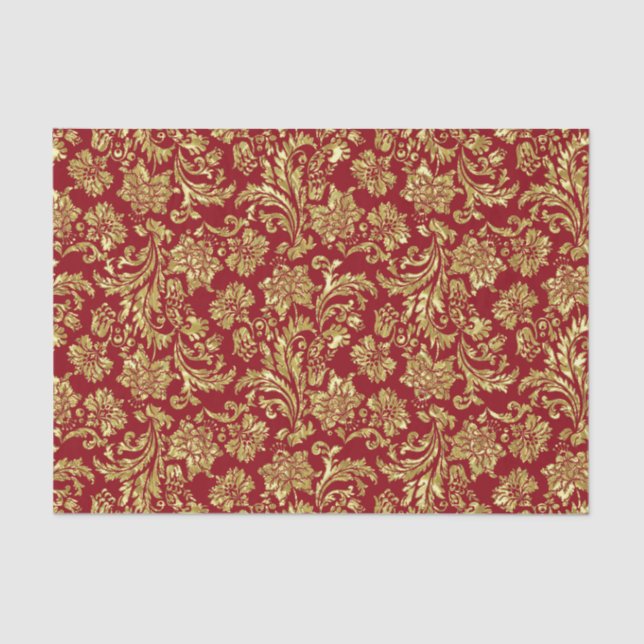 Gold And Burgundy Red Vinage Damasks Tissue Paper (Front)