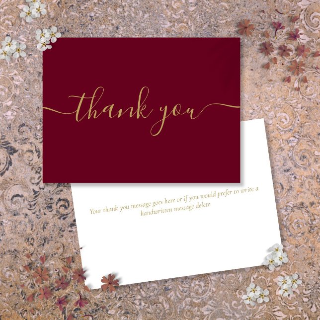 Gold And Burgundy Simple Modern Elegant Script Thank You Card (Gold And Burgundy Simple Modern Elegant Script Thank You Card)