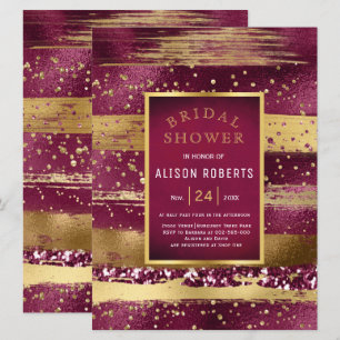 Gold and burgundy strokes wedding bridal shower invitation