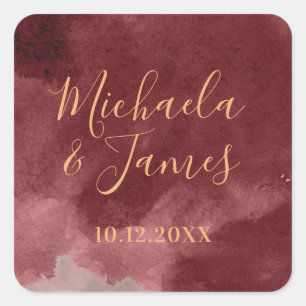 Gold and Burgundy Watercolor Square Sticker