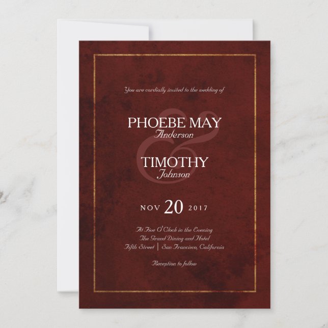 Gold and Burgundy Wedding Invitation (Front)