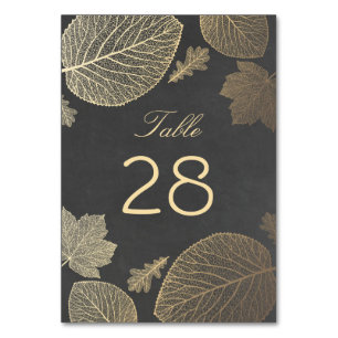 Gold and Chalkboard Fall Leaves Wedding Table Number