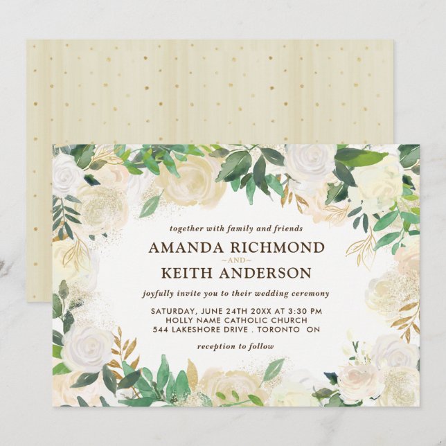 Gold and Champagne Wedding Invitations (Front/Back)