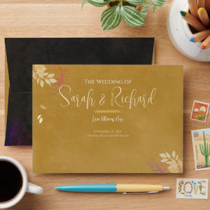 Gold and Charcoal Black Back Velvet Luxe Wedding  Envelope
