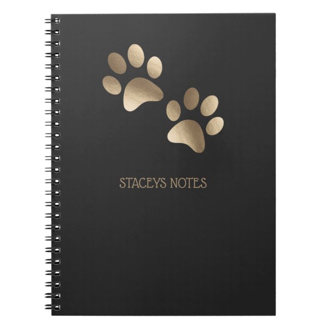 Gold And Charcoal Paw Print Pattern Notebook (Front)