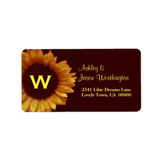 Gold and Chocolate Sunflower Wedding Address Label