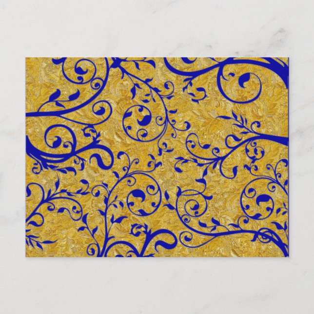 gold and cobalt brocade invitation postcard (Front)