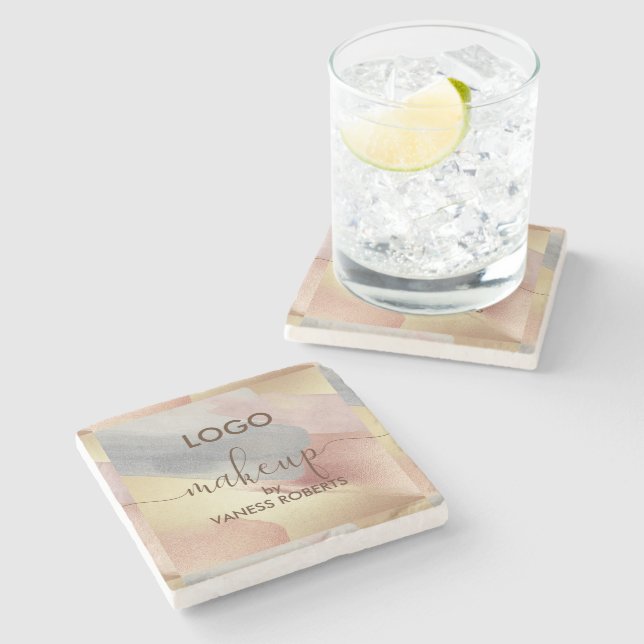 Gold and copper tones brushstrokes background stone coaster (Side)