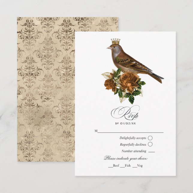 Gold and Copper Vintage Chic Quinceañera RSVP Card (Front/Back)