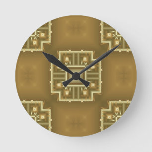 Gold and Cream Geometric Pattern Round Clock