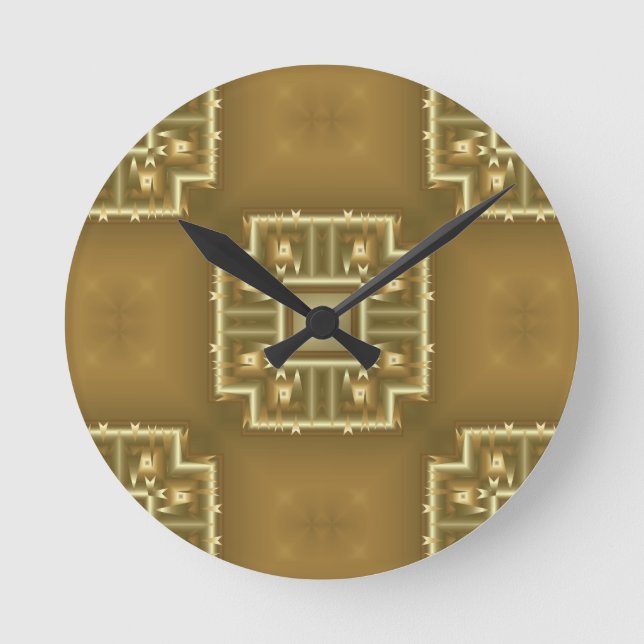 Gold and Cream Geometric Pattern Round Clock (Front)