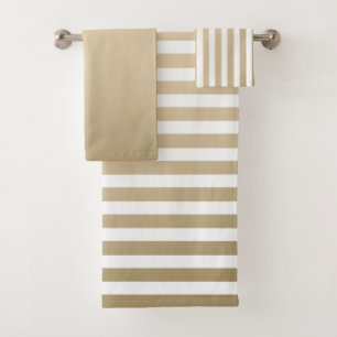 Gold and cream stripe pattern bath towel set