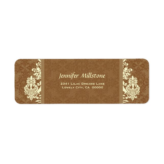 GOLD and CREAM Swirl Damask Wedding Address Label (Front)