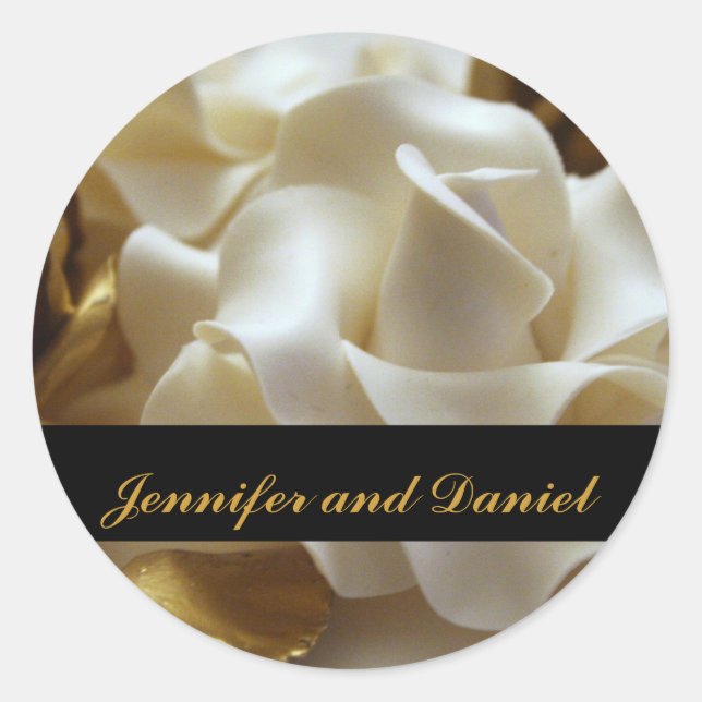 Gold and Cream Wedding Rose Favour Stickers (Front)
