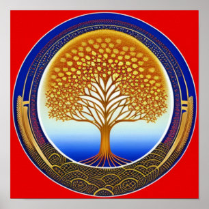 Gold and Cyan Tree of Life Poster