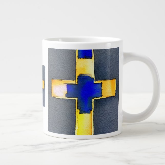 Gold and Cyan Watercolor Cross Mug (Right)