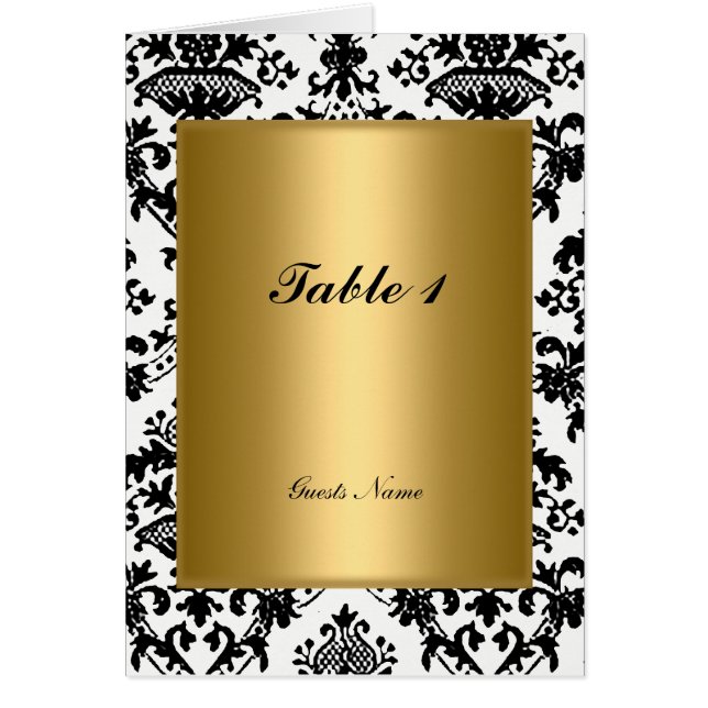 Gold and Damask Table Placement  and Menu Card (Front)