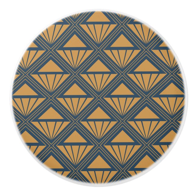 Gold and dark blue Art Deco design with rhombuses Ceramic Knob (Front)