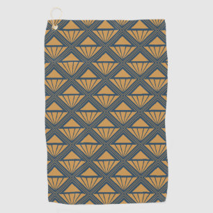 Gold and dark blue Art Deco design with rhombuses Golf Towel