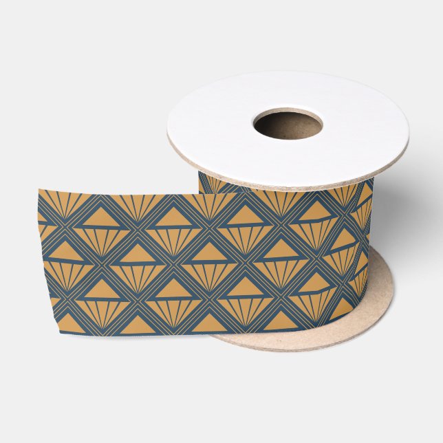Gold and dark blue Art Deco design with rhombuses Satin Ribbon (Spool)