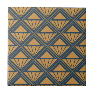 Gold and dark blue Art Deco design with rhombuses Tile