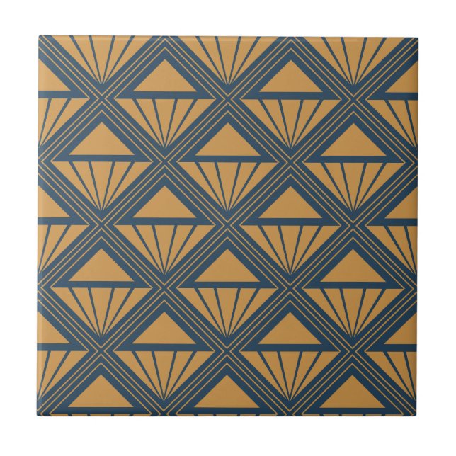 Gold and dark blue Art Deco design with rhombuses Tile (Front)