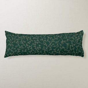 Gold and Dark Emerald Green Botanical Vine Pattern Body Cushion