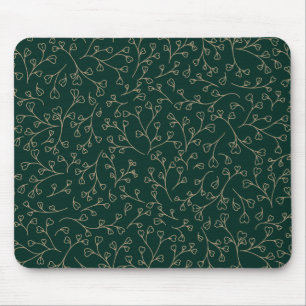 Gold and Dark Emerald Green Botanical Vine Pattern Mouse Mat