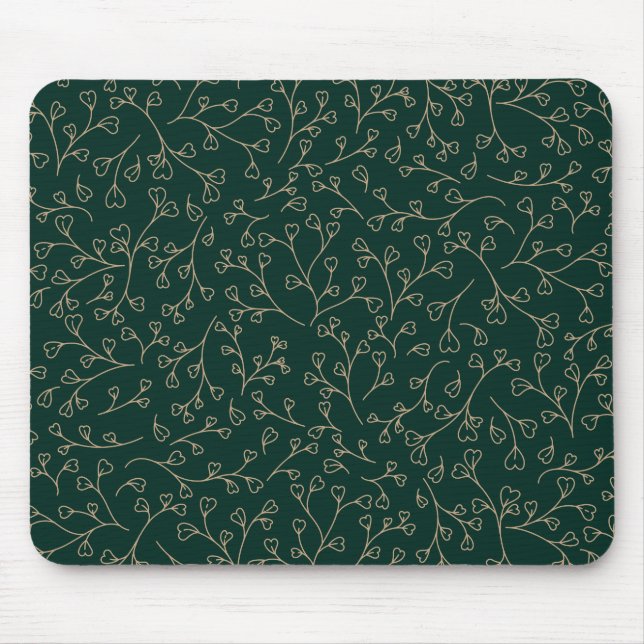 Gold and Dark Emerald Green Botanical Vine Pattern Mouse Mat (Front)