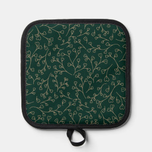 Gold and Dark Emerald Green Botanical Vine Pattern Pot Holder