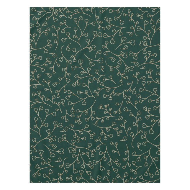 Gold and Dark Emerald Green Botanical Vine Pattern Tablecloth (Front)