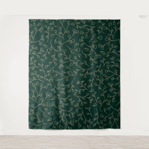 Gold and Dark Emerald Green Botanical Vine Pattern Tapestry