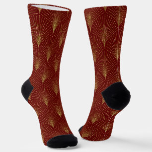 Gold and dark red Art Deco pattern 3 Socks