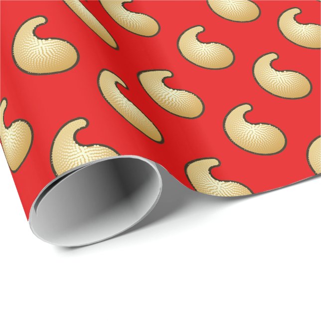Gold and dark red paisley wrapping paper (Roll Corner)