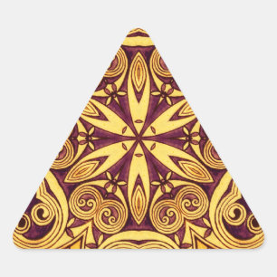 Gold and dark rose festive stained glass triangle sticker