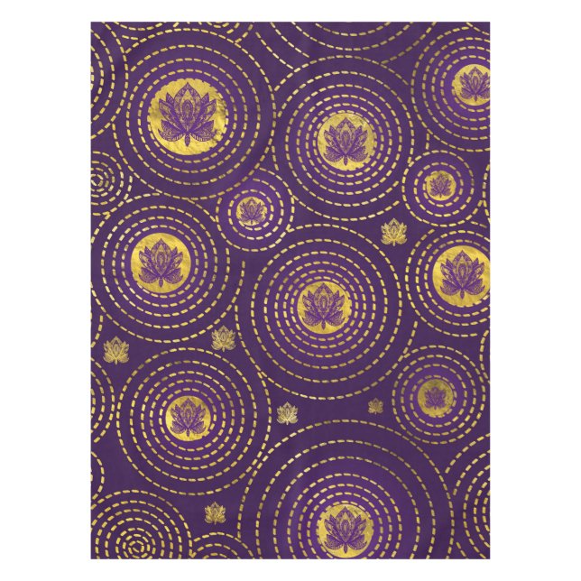 Gold and deep purple Lotus Flower Tablecloth (Front)