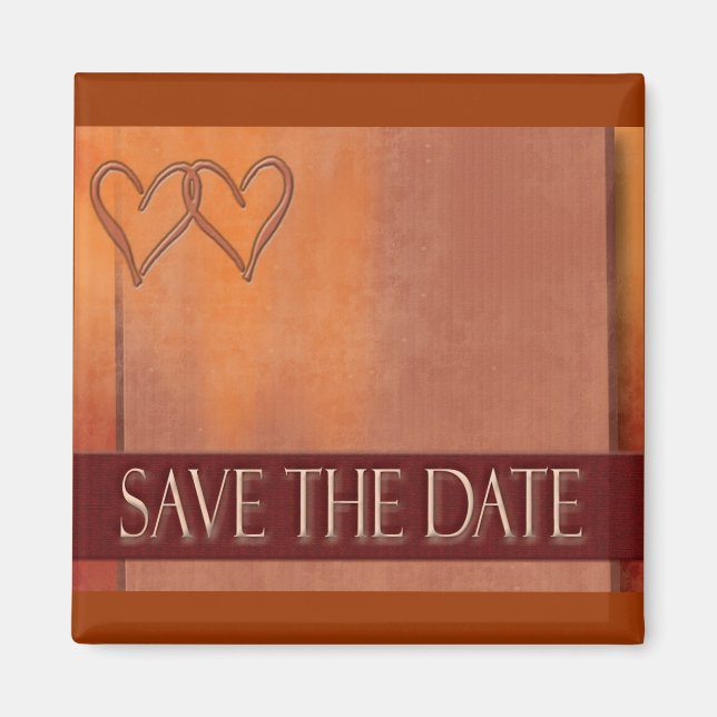 Gold and deep red Save the Date magnet (Front)