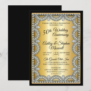 Gold and Diamond 50th Wedding Anniversary Party Invitation