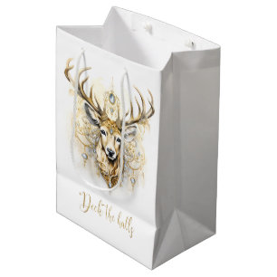 Gold and Diamond Glittery Deer Medium Gift Bag