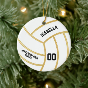 Gold and DIY Background Color - Volleyball Ceramic Tree Decoration