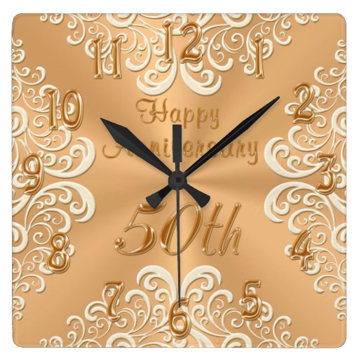 Image of Gold and Ecru Happy 50th Wedding Anniversary Clock