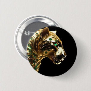 Gold And Emerald Cheetah Design, 6 Cm Round Badge