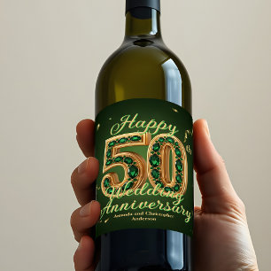 Gold and Emerald Green 50th Wedding Anniversary Wine Label