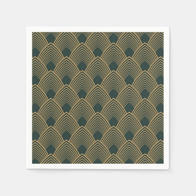 Gold and Emerald Green Art Deco Pattern Napkin (Front)